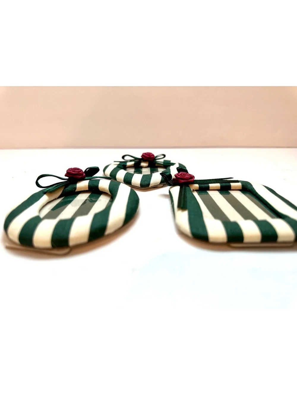 Vintage Huntington Ridge Photo Frame Set of 3 Green and White Striped pattern
